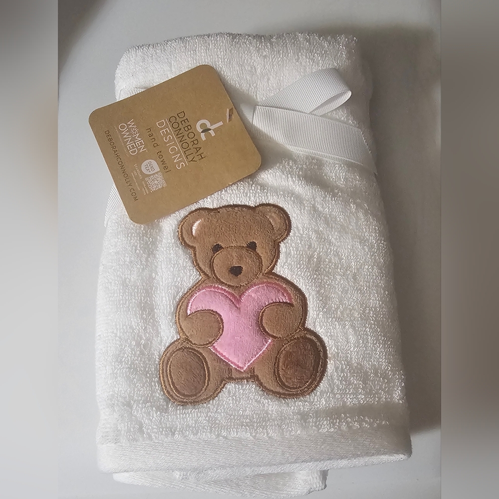 Deborah Connolly Designs Teddy Bear Heart Embroidered Set of 2 Hand Towels